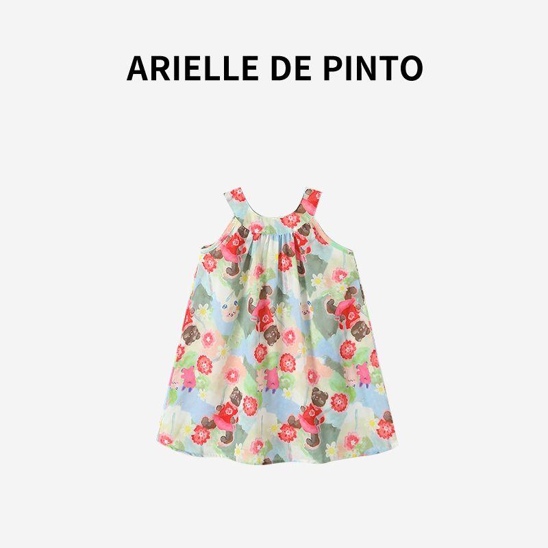 French Arielle De Pinto Girls  Holiday Style Bear Dress Summer Fashion Princess Suspender Dress Blue 100 beige TAOMall