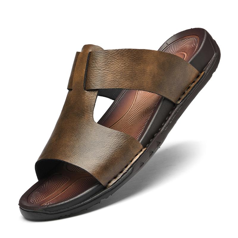 Male Slip on Flats New Beach Sandals Men Lightweight Slippers Breathable Half Drag Casual Men Lazy Shoes All-match Men Slippers 37 коричневый Shoe Gallery