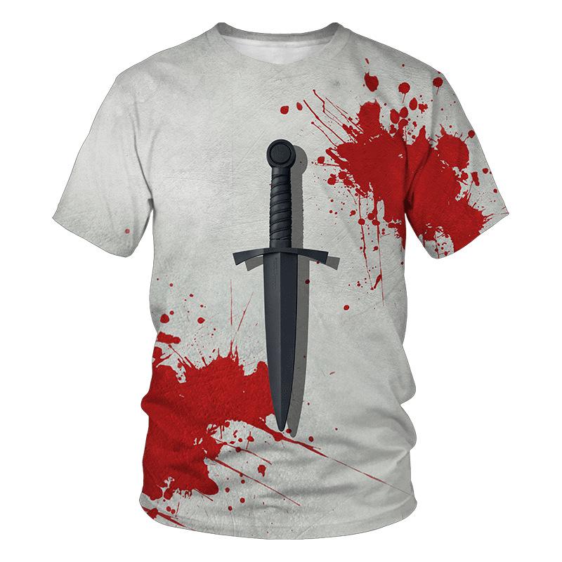 Футболка с коротким рукавом Blooddrop Dagger в темном стиле, напечатанная на 3D-принтере, летний дышащий полиэстер, простой топ с круглым вырезом S white Kids XiuBei 07