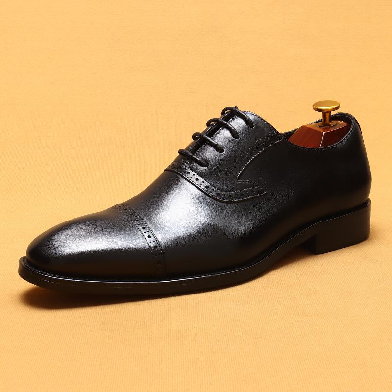 [Оптовые товары] Британские кожаные туфли Brock Carved Business Dress Leather с острым носком и тремя суставами Oxford Shoes 37 чёрный GIRLSIII SHOES