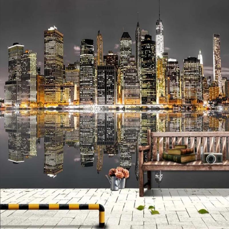 3d фотообои Здание Архитектура Ночной пейзаж Фреска Ресторан Кафе Клубы Ktv Бар Фреска 200 cm(W) x 140 cm(H) black KOMNNI