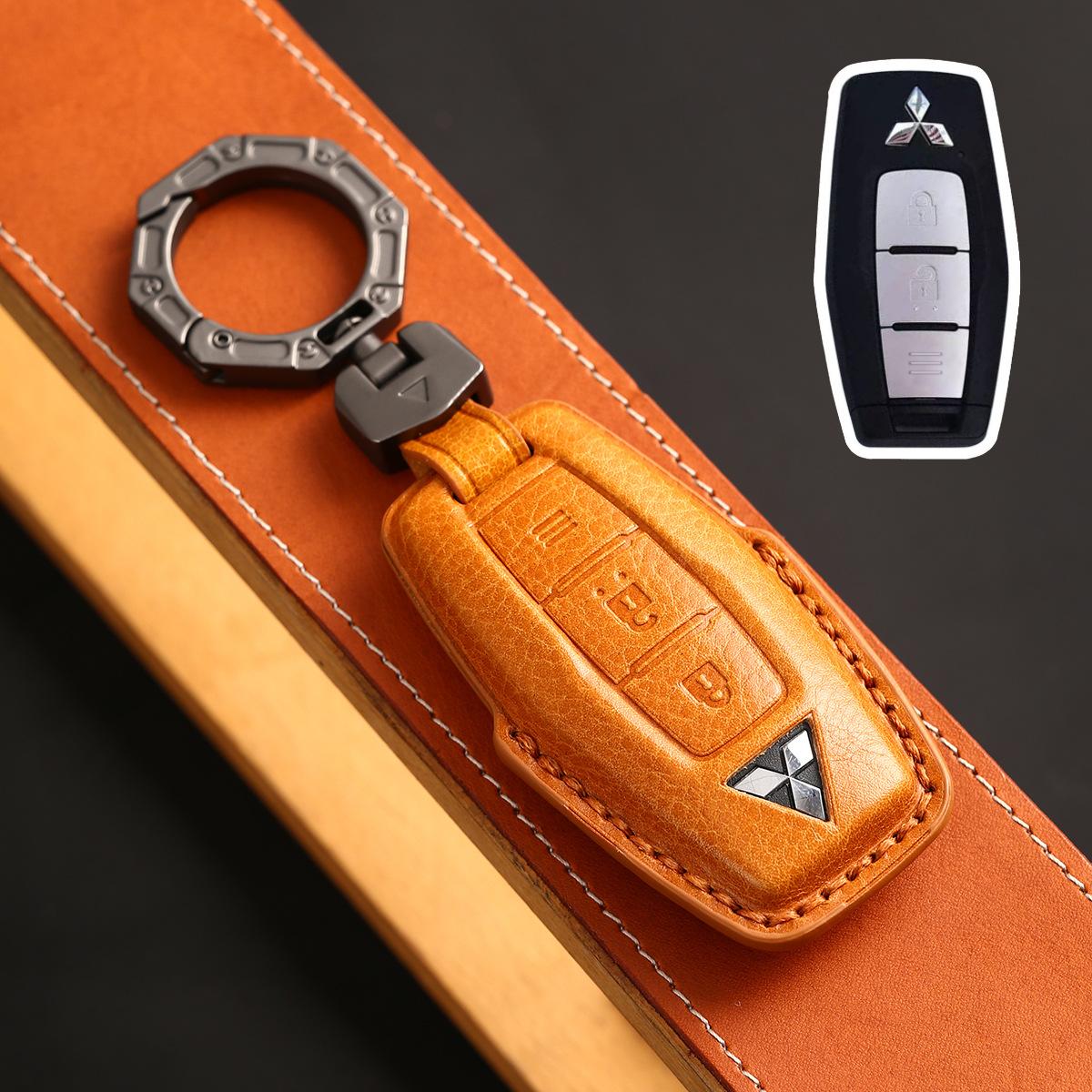 Защитный чехол для ключа автомобиля подходит для 23 новых сумок для ключей Mitsubishi, ручной работы, из натуральной коровьей кожи. orange Auto Parts Decorate