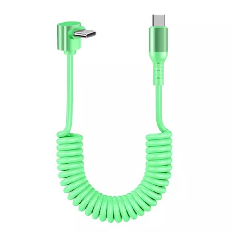Спиральный USB C кабель PD100W Быстрая зарядка и передача данных Растягивается до 150 см Для Phone 15 16, планшетов и других устройств Шнур питания зелёный Wonderlands