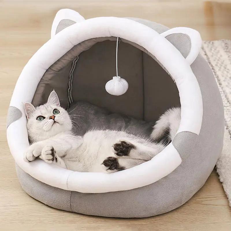 Кровать для кошек Теплая будка для кошек Зимняя будка для собак Всесезонная Универсальная Съемная и моющаяся Полузакрытая кровать для кошек Кровати и мебель S (31x27x27cm) white Household supplies MH
