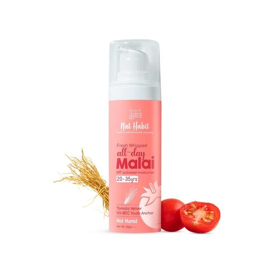 Nat Habit All Day Face Cream, Fresh Whipped Tomato Vetiver Face Malai - Якорь молодости для увлажнения в жаркую влажную погоду (Возраст 20-35 лет, 30 г) white Belissima
