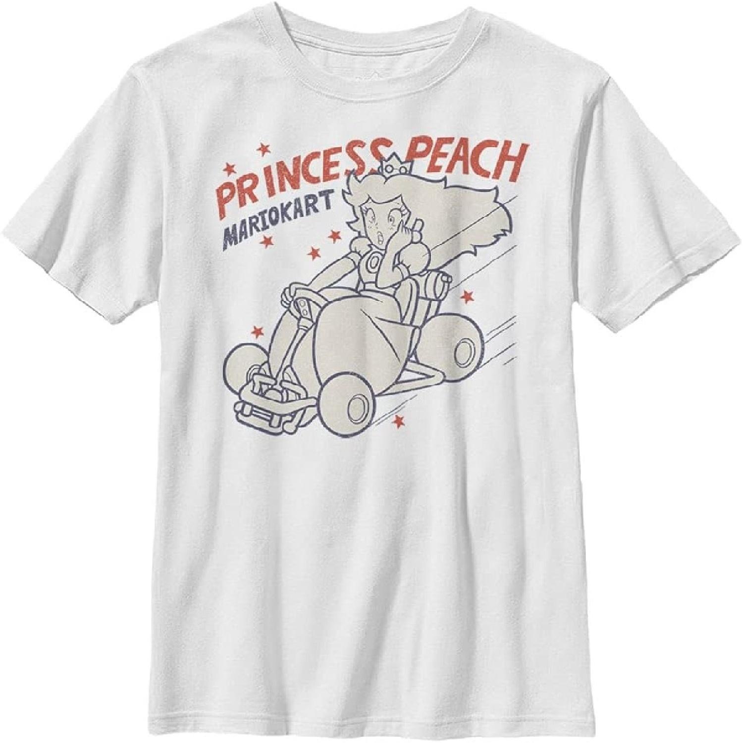 Детская однотонная футболка с круглым вырезом Nintendo Kids Peach Kart Boy S белый The most comfortable way to travel