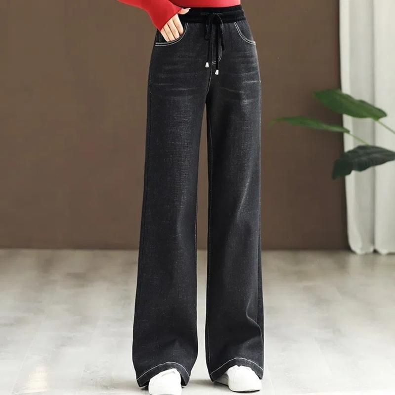 Oversize 34 повседневные широкие джинсы женские лоскутные с высокой талией винтажные мешковатые Vaqueros весенние джинсовые брюки на шнуровке прямые брюки 34 чёрный Eight Eight