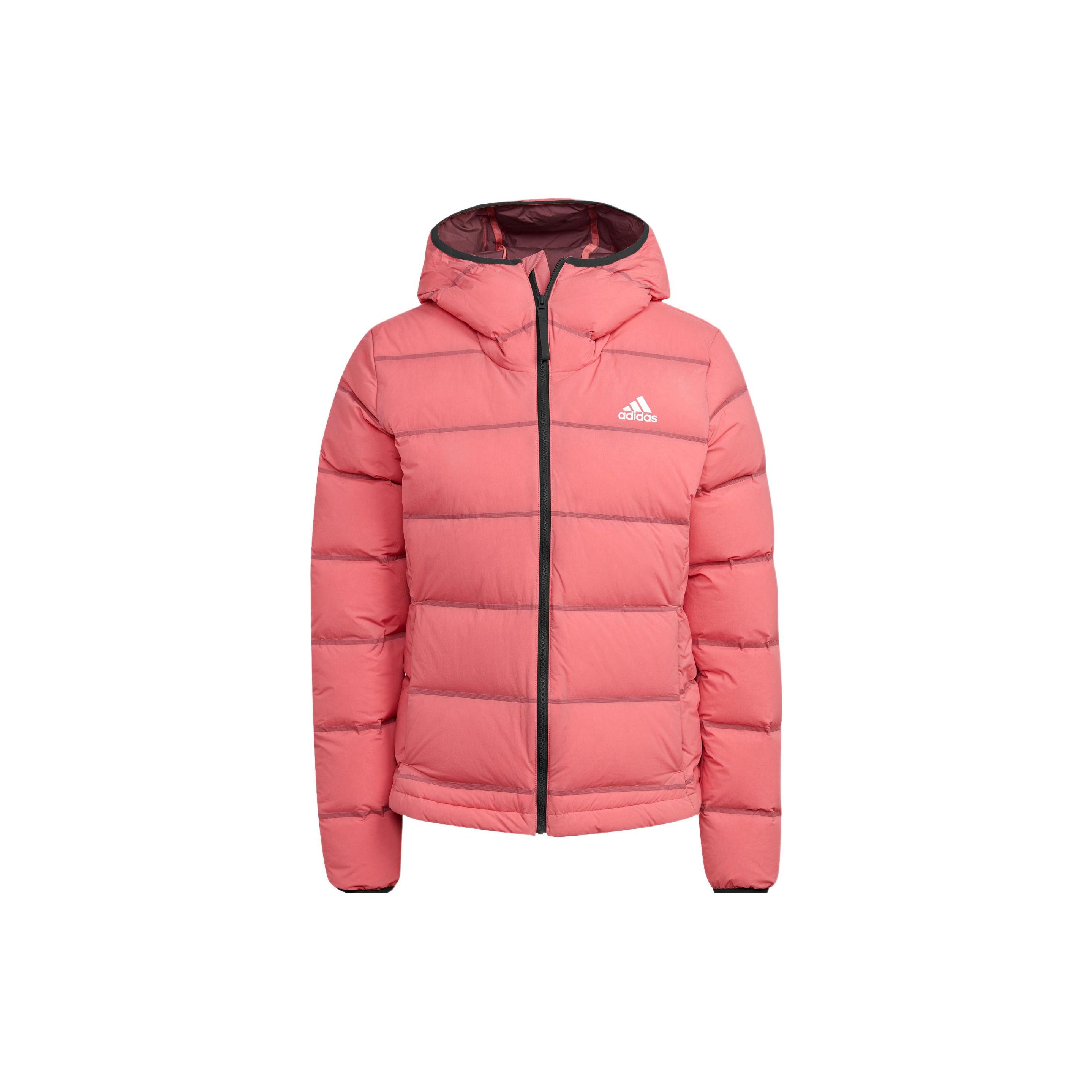 Adidas Однотонный стеганый пуховик с капюшоном и логотипом на молнии, женская верхняя одежда розового цвета HG8715 S pink