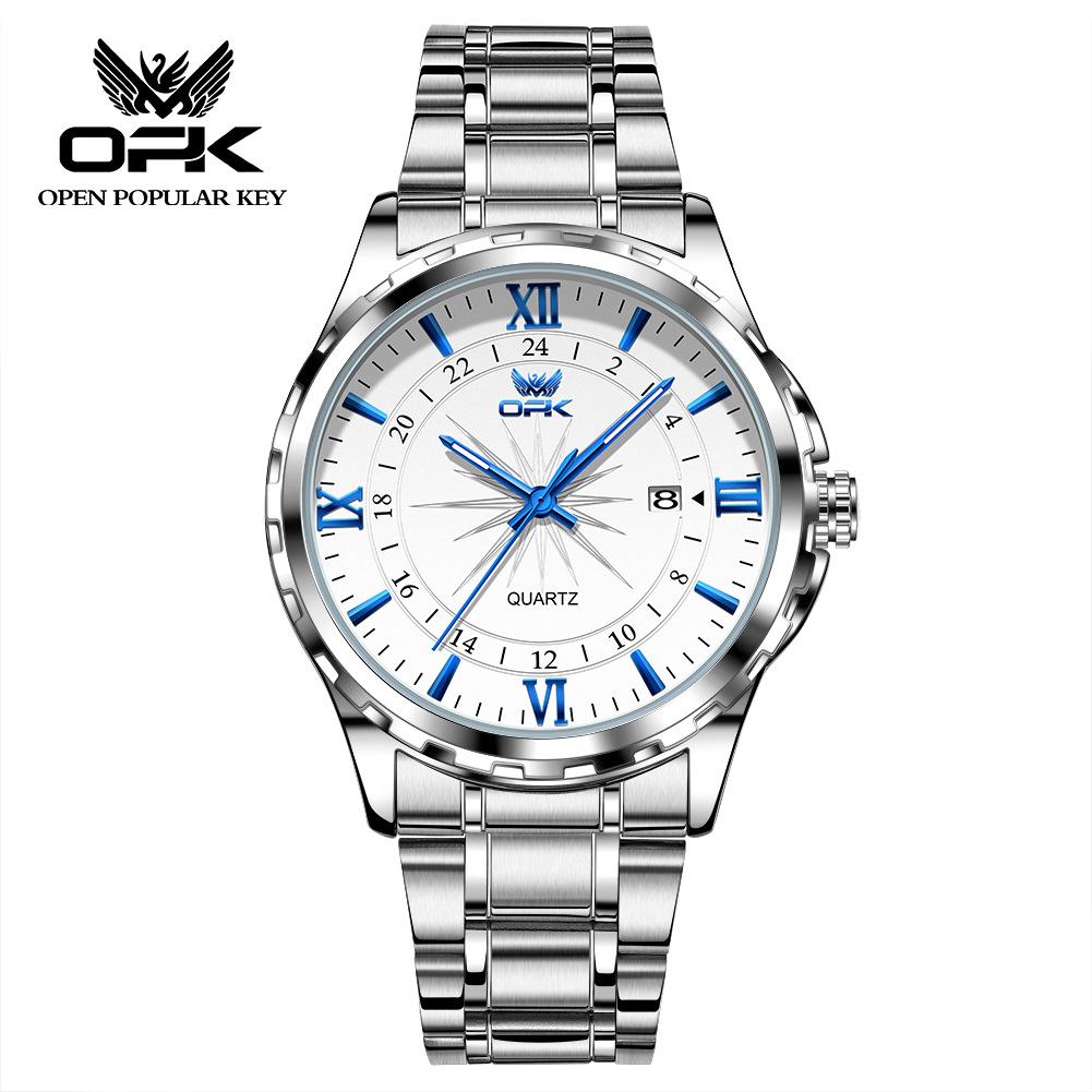OPK Mens Watch Original Watches For Men Multifunctional Quartz Wristwatch Waterproof Luminous Mens Gifts синий/серебряный