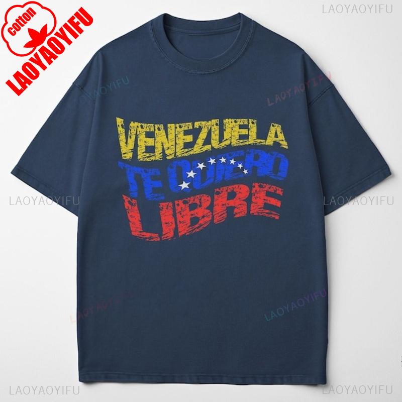 Venezuela Free ShirtVintage Grunge Venezuela Quiero Libre Graphic Tee Crew Neck Outdoors High Quality Cotton Shortsleev Tops S blue GUOYAN TOP