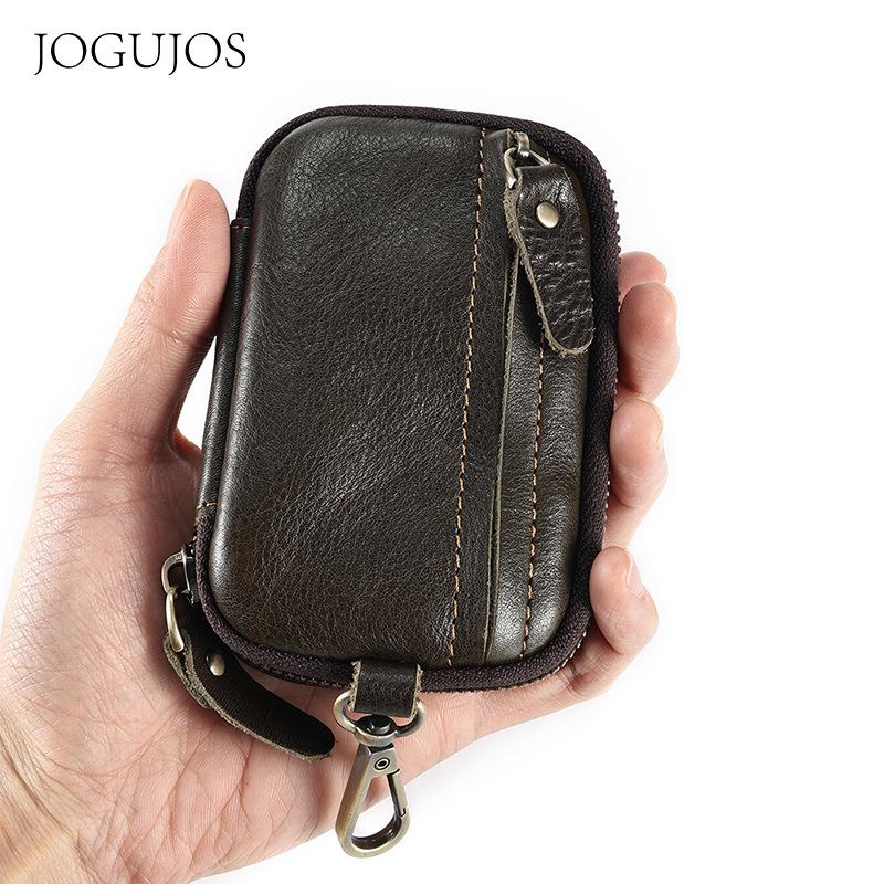 JOGUJOS кожаная ключница большой вместимости многофункциональная подвесная поясная сумка кошелек для мелочи из кожи растительного дубления ретро ключница black Gentle clothing world