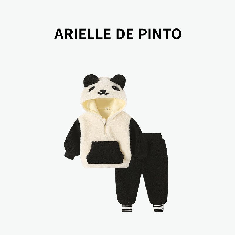 Французский Arielle De Pinto Детский зимний костюм в западном стиле для мальчиков и девочек Модный бархатный утепленный утолщенный пушистый свитер Black 90 white TAOMall