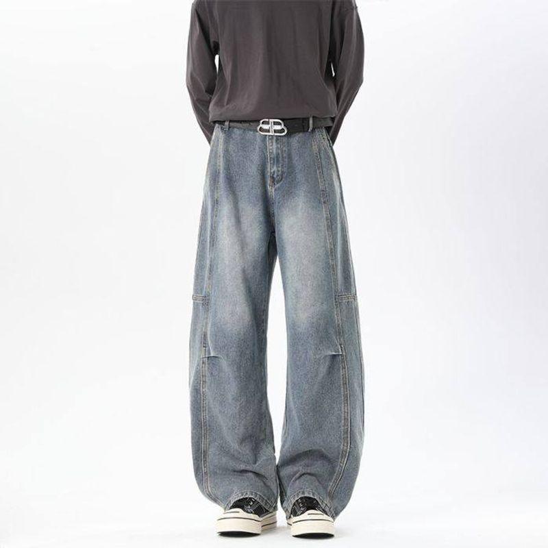Foreign Trade Surplus American Retro Loose Fit Scimitar Jeans for Men, New Spring Straight Wide-Leg Work Pants, Trendy Long Pants Blue 3XL gray TAOMall