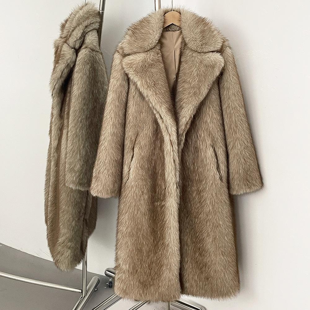 Хаки Пальто Оверсайз Теплое Толстое с Длинным Рукавом M beige LIngzhi