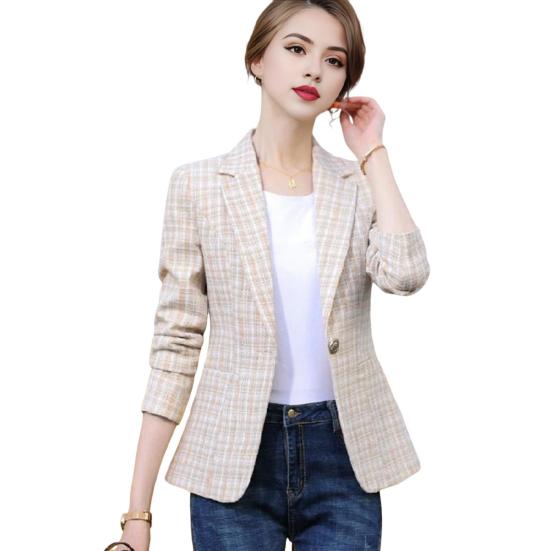 Весна Осень Костюм Пальто Женский Лацкан Длинный Рукав Slim Fit Одна Пуговица Костюм Пиджак С Карманами Офисная Женская Верхняя Одежда L абрикосовый Auaspot