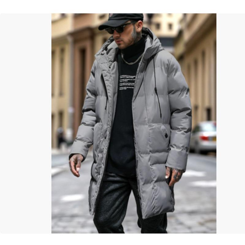 Зимнее хлопковое пальто средней длины мужское с капюшоном большого размера утолщенное теплое хлопковое пальто повседневное хлопковое пальто пальто L серый Xita Fashion