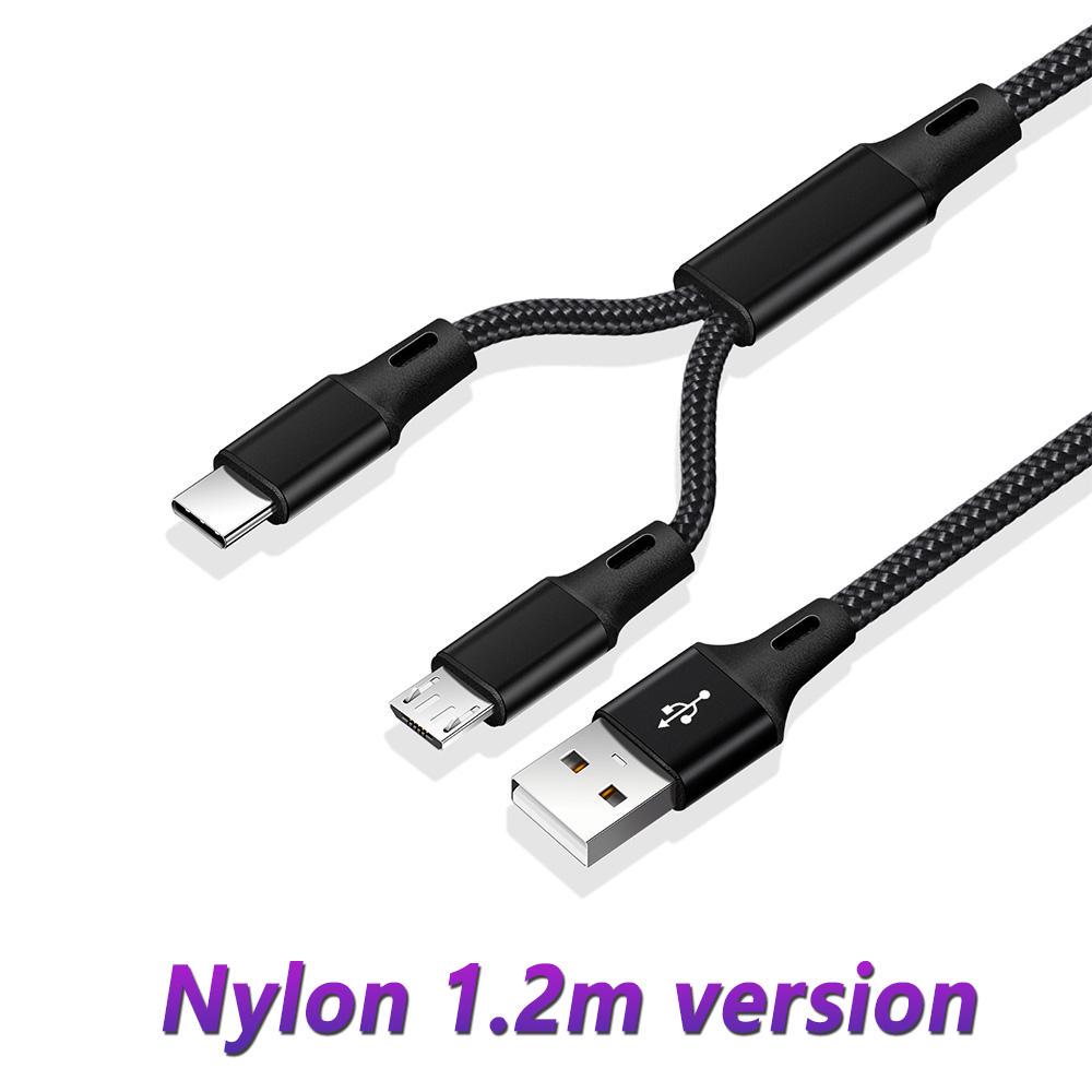FONKEN 2 в 1 USB-кабель типа C Micro USB Кабель для быстрой зарядки Многофункциональный USB C с нейлоновой оплеткой чёрный