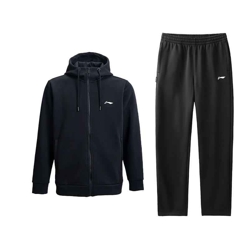 Li-Ning Универсальный Свитшот с Капюшоном и Длинным Рукавом с Принтом Логотипа и Удобные Длинные Штаны Комплект Мужские Комплекты AWDVG73-1+AKLVD05-1 S black