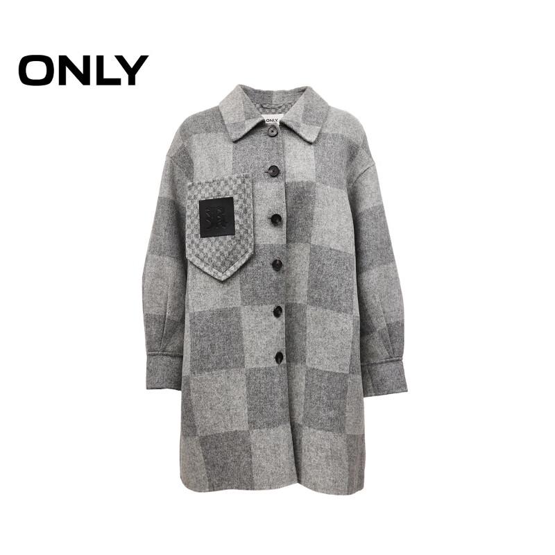 Только женское оверсайз двустороннее шерстяное пальто в клетку S gray Only
