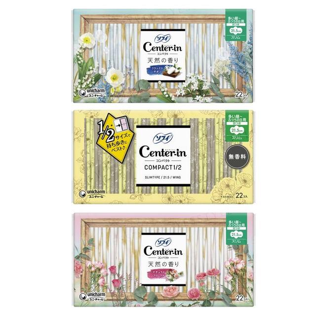 Unicharm - Center-In 1/2 Для обильных выделений с крылышками Женские прокладки 21.5 см No Fragrance - 22 pcs beige Beauty Luxe