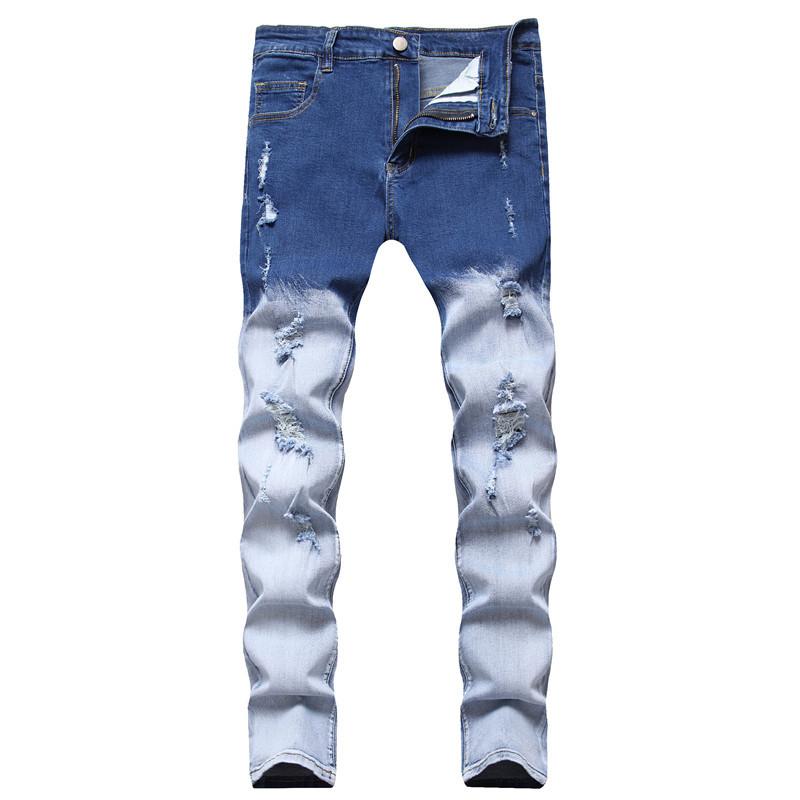 2024 Европейский и американский стиль Новые мужские брюки средней посадки Обычные хитовые брюки, повседневные синие джинсы из хлопка с усами 28 blue XINGBAOHUA APPAREL
