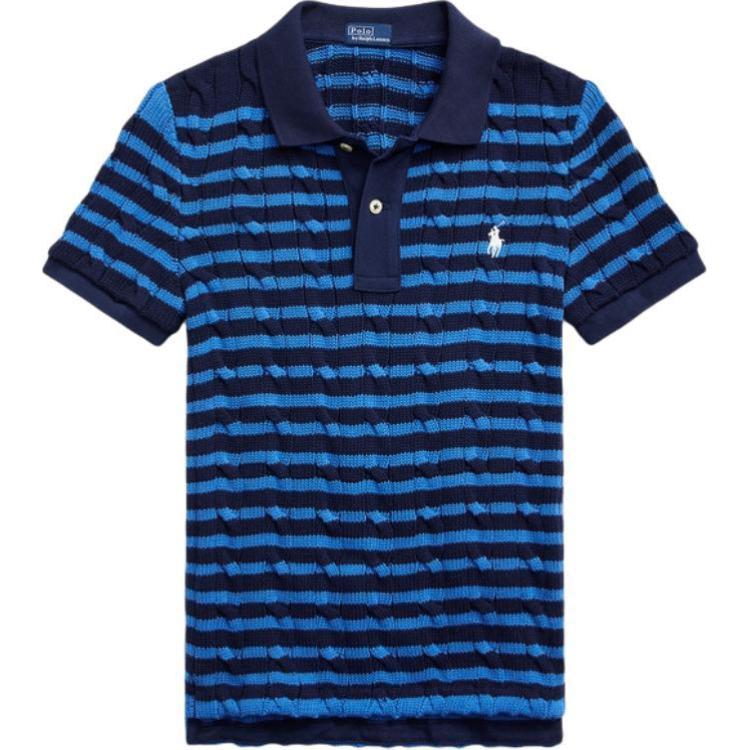 Polo Ralph Lauren SS24 Поло с коротким рукавом приталенного кроя с вышивкой логотипа в полоску Женские топы Темно-синий WMPOKNINB920167-410 M blue