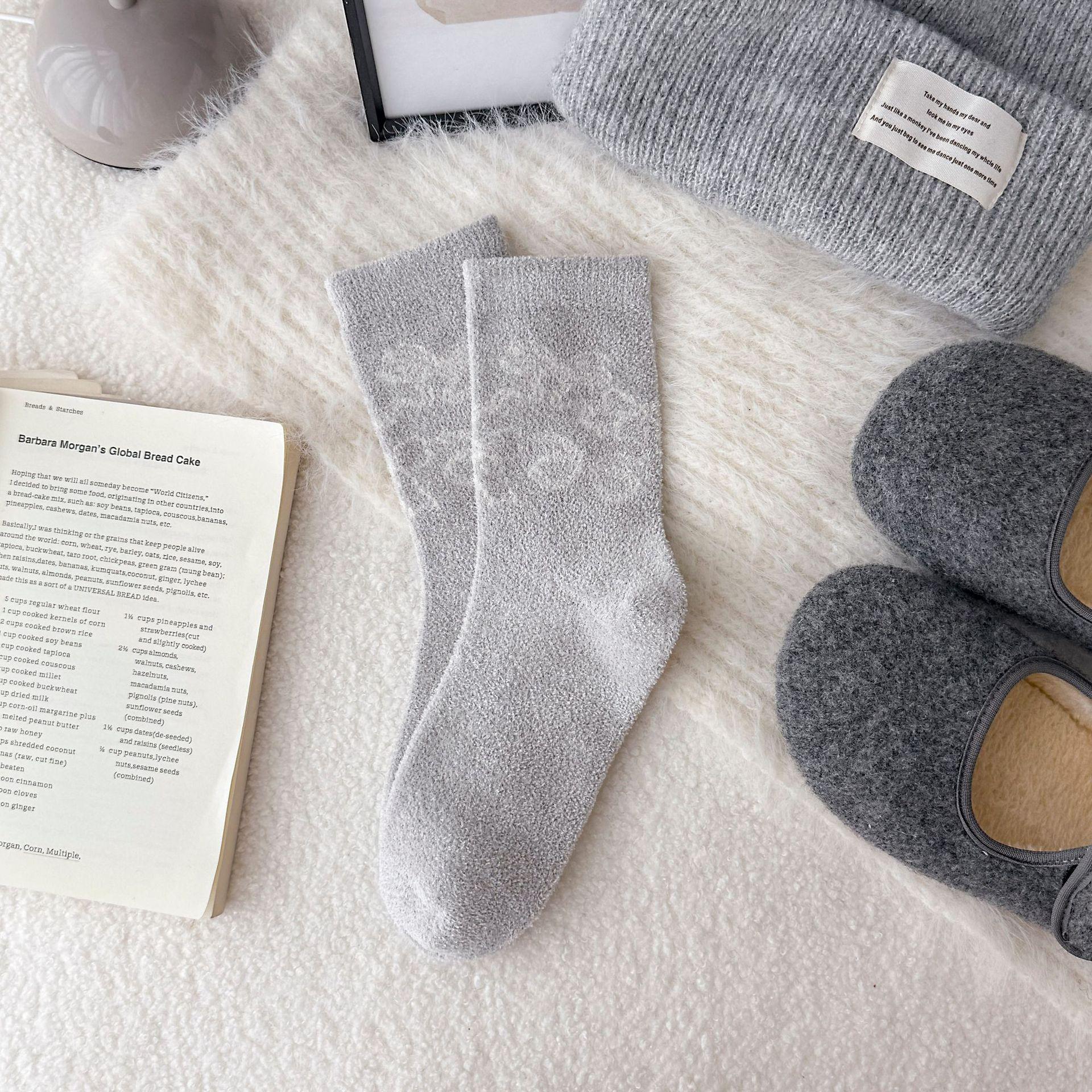 Australian Velvet Solid Color Heel Socks Men S Thick Warm Soft Waxy Boat Socks Cold-Proof Fluffy Floor Socks One size fits all серый BaiTu Apparel
