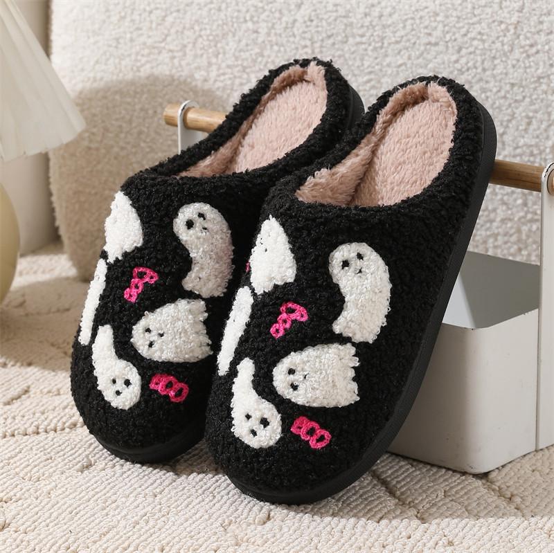 2024 new ghost pattern cotton slippers men and women household indoor non-slip Halloween men and women cotton slippers 36-37 чёрный Everyday essentials