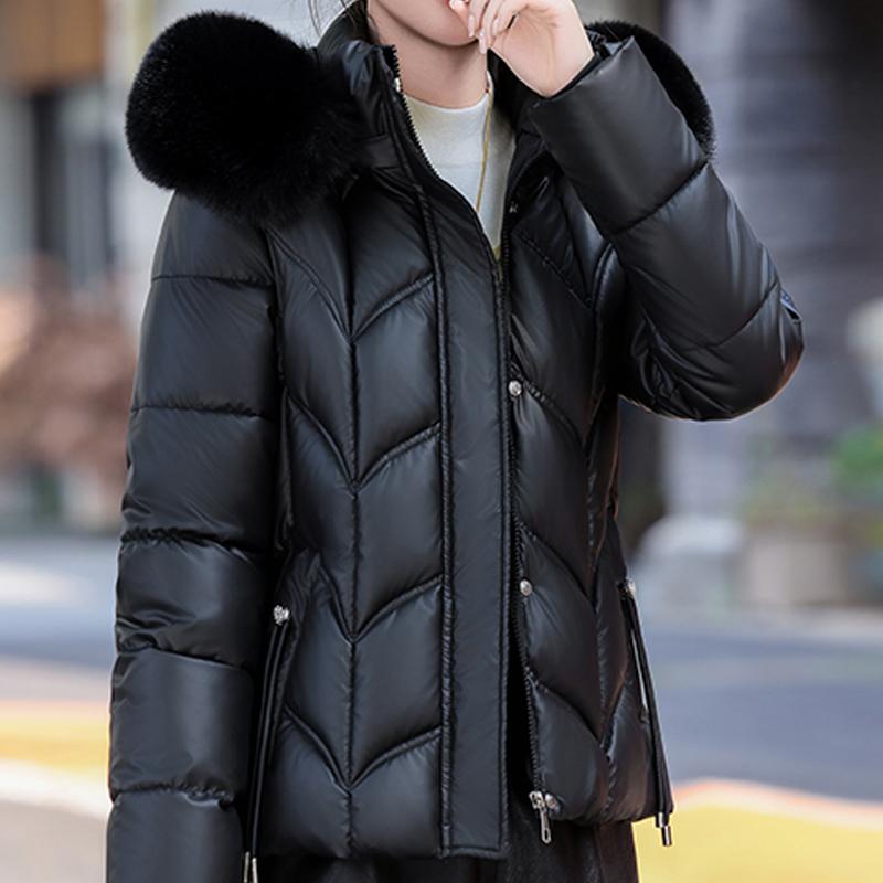 Модные женские пальто Зимние парки с капюшоном Воротник из искусственного меха Свободные Толстые Теплые Женские куртки L чёрный Smiao