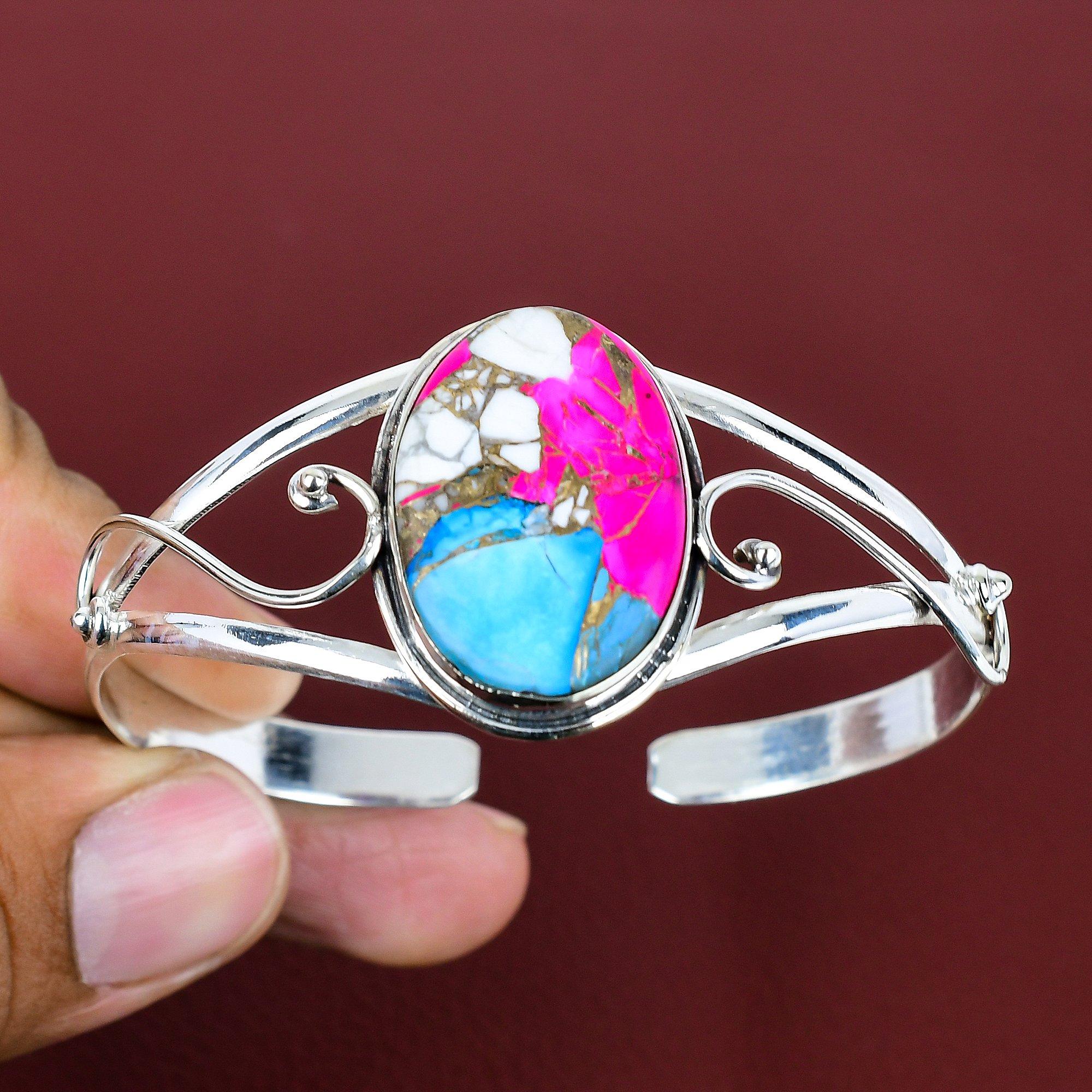 Cotton candy turquoise bangle 925 sterling silver adjustable cuff bracelet cotton candy turquoise gemstone jewelry handmade bangle for gifts Adjustable white Jewel Paradise