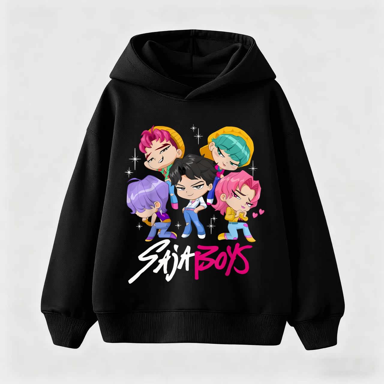 KPop Охотник на демонов Руми Неуклюжие Мультяшные Девочки Мальчик Толстовка с капюшоном Теплая Детская Корейская Волна Мода Повседневные Топы Одежда 160 black Anime Enthusiast Hoodie
