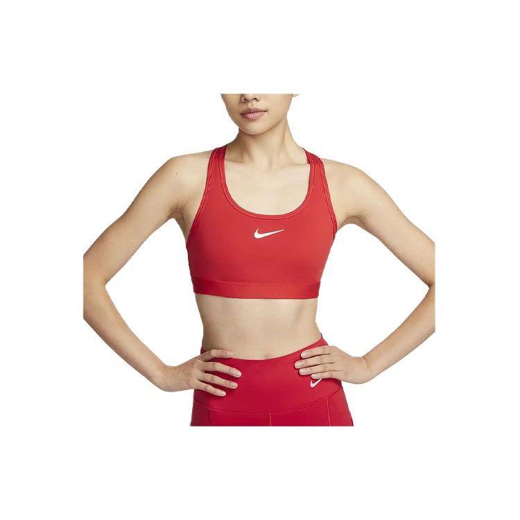 Спортивный бюстгальтер Nike Swoosh Solid со средней поддержкой, быстросохнущий, женское нижнее белье, университетский красный, DX6822-657 S beige