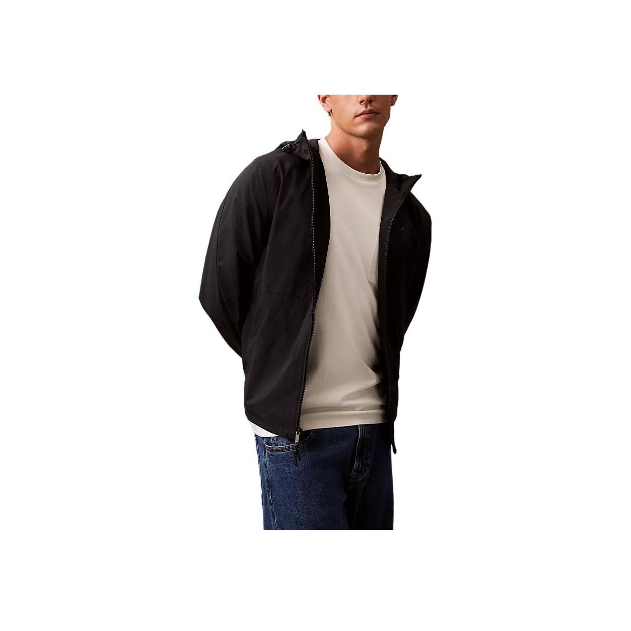 Calvin Klein Solid Color Comfortable Drawstring Hooded Windbreaker Men Outerwear Black 40EM585-001 M black