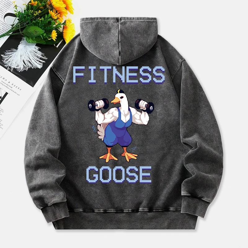 Худи Fitness Goose с принтом мультяшек, женский хлопковый пуловер, удобная теплая одежда оверсайз с капюшоном M gray Sport Hoodie Set YC
