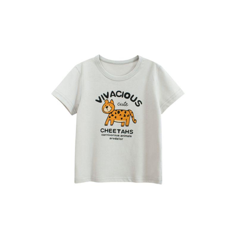 27Kids Children s Clothing Kidsren s Summer Short-Sleeved T-Shirt Round Neck Pullover Boy s Puppy Pure Cotton Top Baby Clothes 9A063 Light Gray 130 white TAOMall