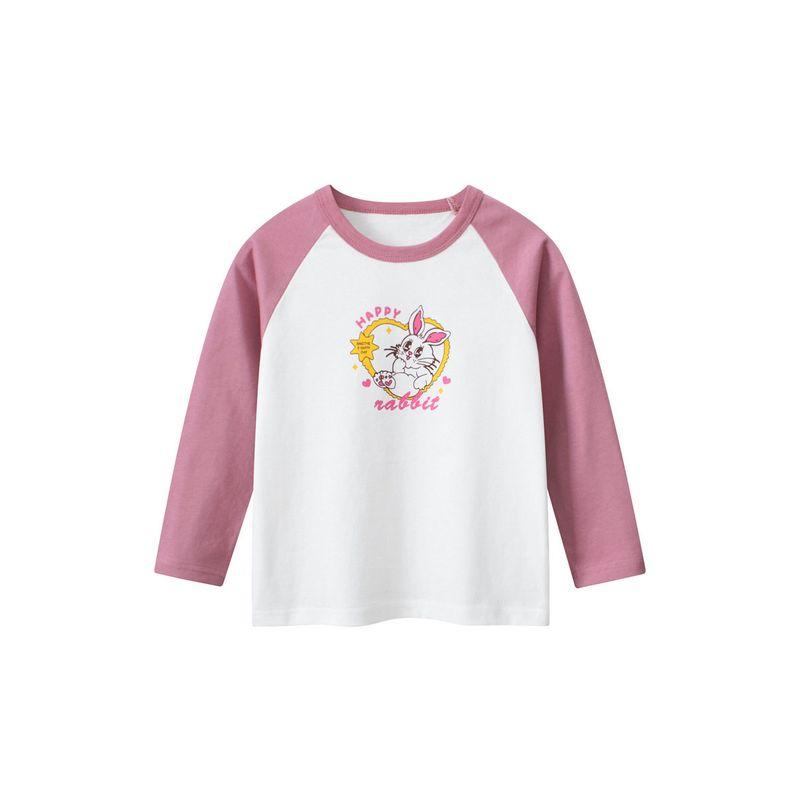 27home Children s Clothing Spring and Autumn Babies  Long Sleeve T-shirt Girl Bunny Bottoming Shirt Baby Girl Pure Cotton Clothes Ht3069 Off-White/Dark Pink 130 white TAOMall