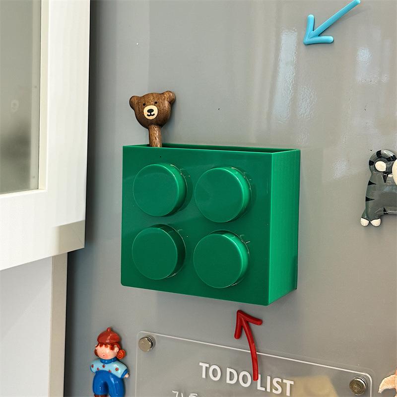 1 шт. строительный блок магнитный холодильник коробка для хранения, DIY декоративная полка, подходит для канцелярских товаров, ластиков для доски, соломинок, зелёный Sole Street