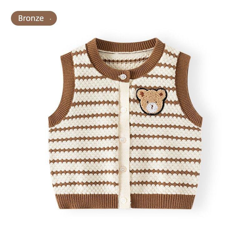 Stripes Bear K-style Kids Vest Spring and Autumn Boys  Vest Sweater Baby Boys  Sleeveless Cardigan Top Bronze-Pb641 80 white TAOMall