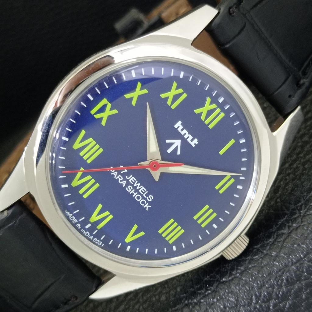 HMT РУЧНОЙ ЗАВОД ВИНТАЖНЫЕ ИНДИЙСКИЕ МУЖСКИЕ ЧАСЫ С СИННИМ ЦИФЕРБЛАТОМ a440938-4 blue Vintagewatches