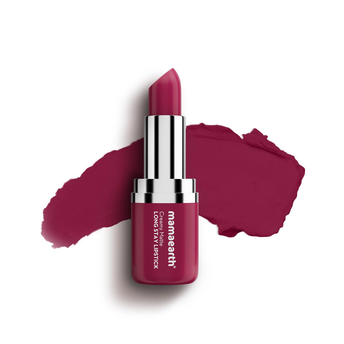 Mamaearth Creamy Matte Long Stay Lipstick 4.2g Pack of 1 Cranberry Crush Intense Color Non-Drying white