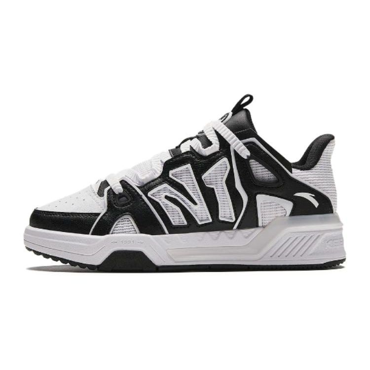 Anta Kids Round Toe Lace-Up Shock Absorbing Wear-Resistant Low-Top Skate Shoes Kids Sneakers Black White 312418005-2 34 gray