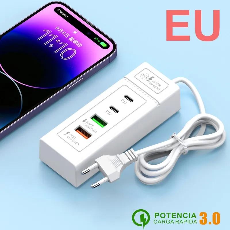 4 порта быстрой зарядки станции адаптер питания USB PD зарядное устройство концентратор многопортовый удлинитель для мобильного телефона планшета камеры зарядка white ping Day