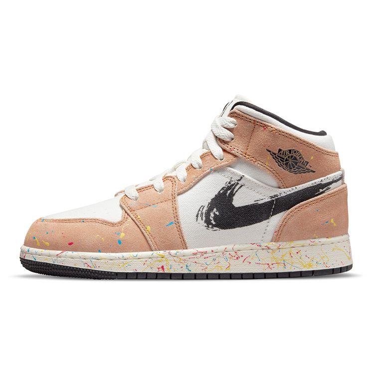 Детские кроссовки Air Jordan 1 Mid SE GS Brushstroke Paint Splatter White Sail Cider DA8006-100 36.5 brown
