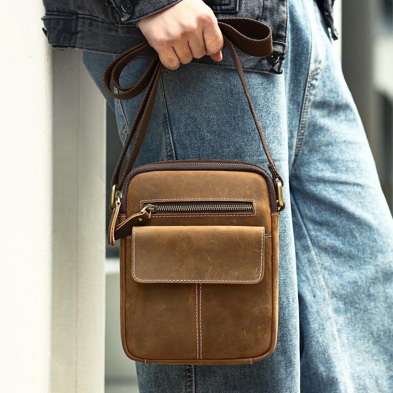 Сумка через плечо из натуральной кожи Premium Sense Crazy Horse Leather Vintage мужская сумка для активного отдыха на открытом воздухе Универсальная сумка через плечо большой вместимости кофейный Sports Trend Bag
