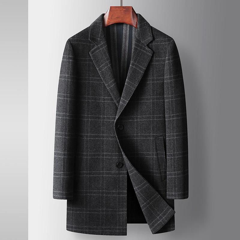 Autumn and Winter Hidden Wool Trench Coat Medium and Long Youth Business Double-sided Woolen Thickened Casual Coat 170 black Baifenbai Clothing