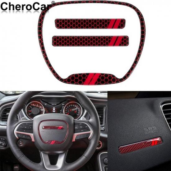 Red & Black Steering Wheel Trim Cover for 15-21 Dodge Challenger Charger Durango black jfg dgj