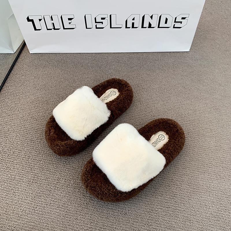 Thick-soled versatile Mao Mao slippers women s autumn and winter new thick-soled cotton tows one-word Mao Mao shoes 35 бежевый FYSKIN Sexy Life