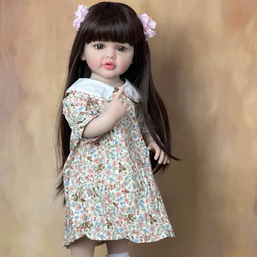 BZDOLL 55см 22дюйма Кукла-реборн из мягкого винила во весь рост, реалистичная кукла-девочка с длинными волосами, принцесса, новорожденный, малыш, игрушка для купания, прекрасный подарок на день рождения vinyl body doll gray BZDOLL Reborn