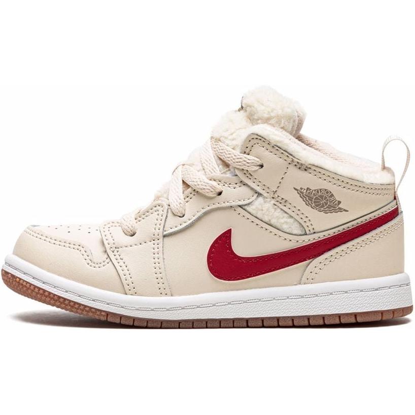 Детские кроссовки Air Jordan 1 Mid Utility TD из флиса, бежево-жемчужно-белые, темно-древесные DO2209-264 22 beige