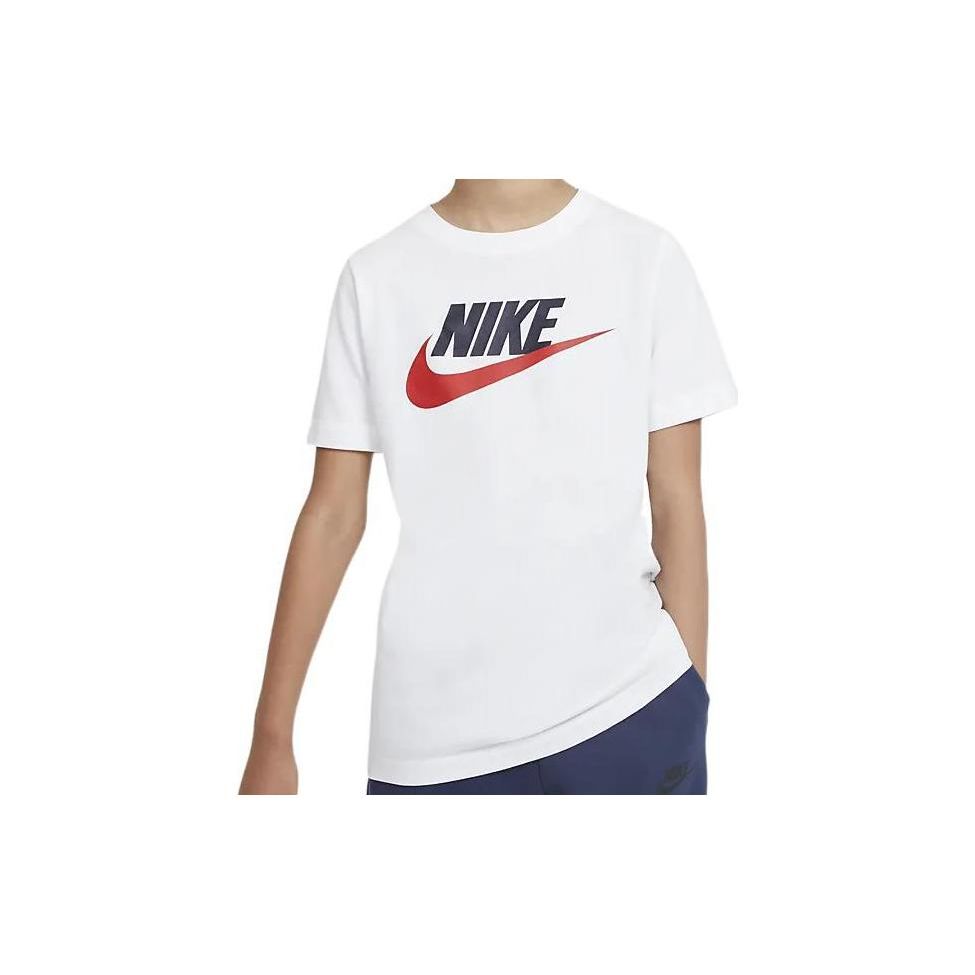 Nike Спортивная повседневная футболка с коротким рукавом и логотипом для детей, белые топы AR5252-107 S white